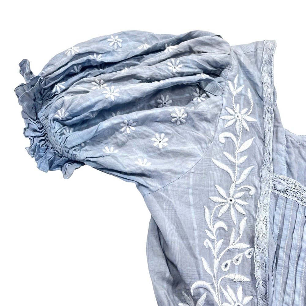 NWT LoveShackFancy Tomasina Mini Dress Size L Blue Embroidered Ribbon Coquette - Picture 6 of 12